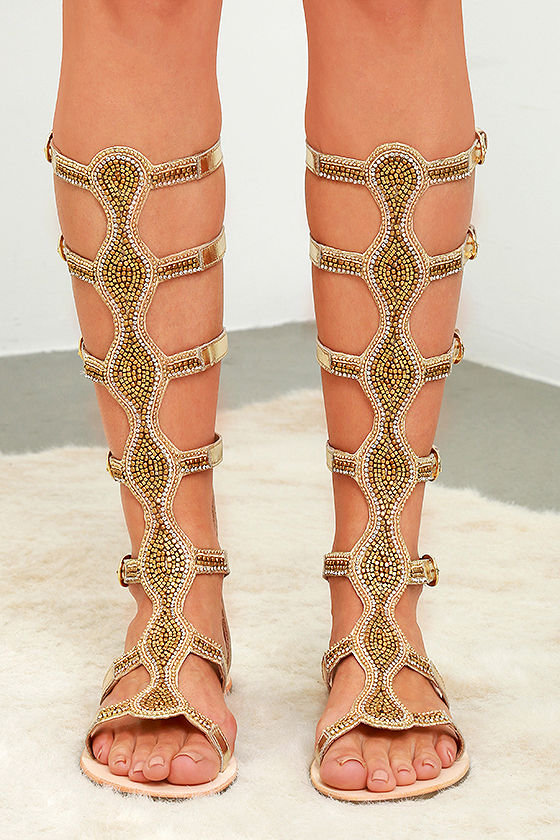 Cute Gold Sandals - Gladiator Sandals - Beaded Sandals - $159.00