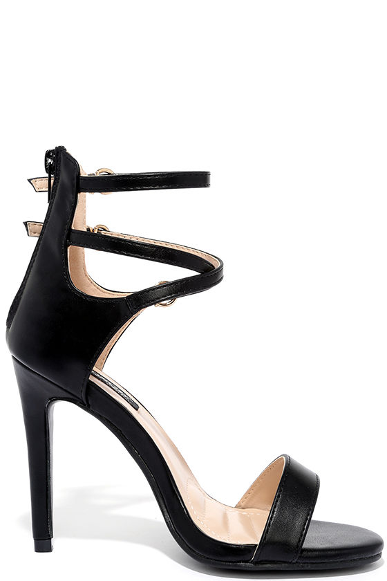Black Heels - Ankle Strap Heels - Vegan Leather Heels - $29.00