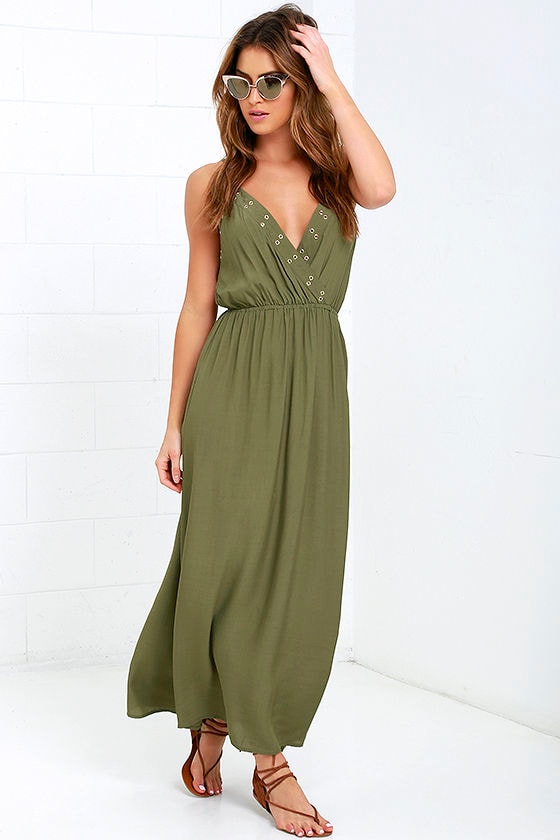 cute olive green dress  maxi dress  sundress  5900