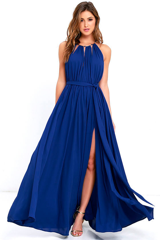 Lovely Royal Blue Maxi Dress - Blue Gown - Halter Maxi - $115.00