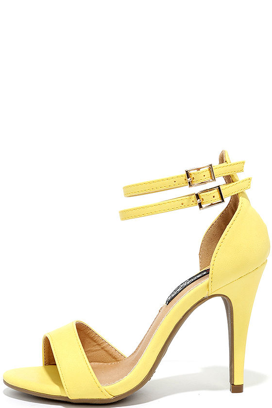 Pretty Yellow Heels - Ankle Strap Heels - $28.00
