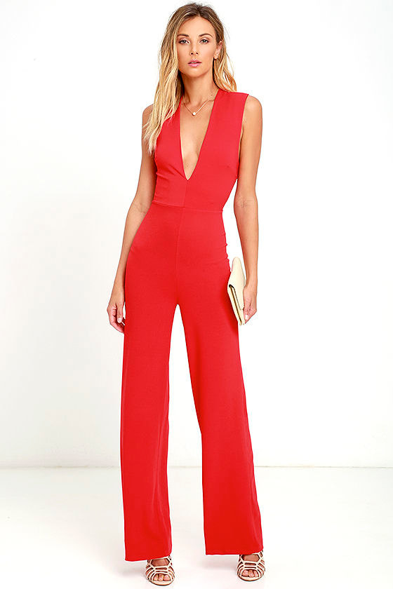 Sexy Red Jumpsuit - Sleeveless Jumpsuit - $49.00