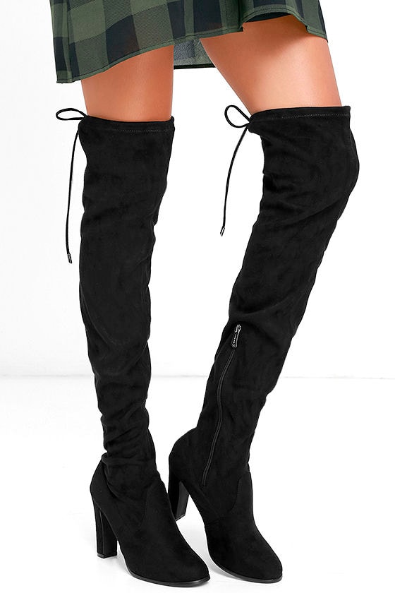 Stylish Black Boots - Over the Knee Boots - High Heel Boots - $48.00