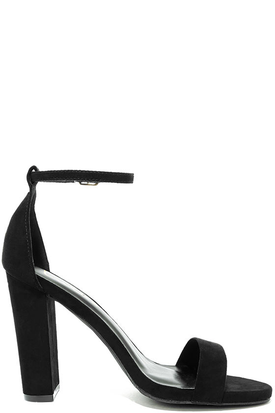 Sexy Black Suede Heels - Ankle Strap Heels - Single Sole Heels ...