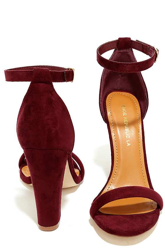 Cute Burgundy Heels - Suede Ankle Strap Heels - Burgundy Block Heels ...