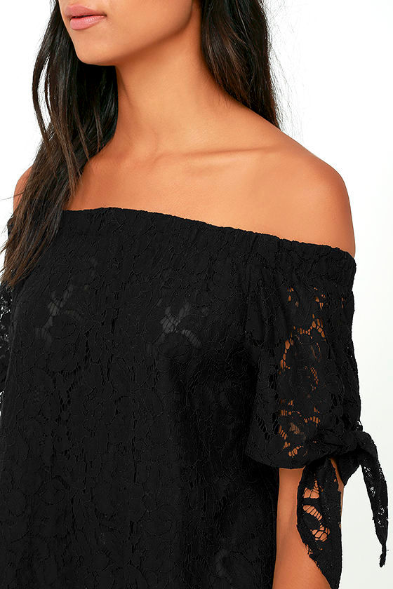 Lovely Black Top - Lace Top - Off-the-Shoulder Top - $42.00