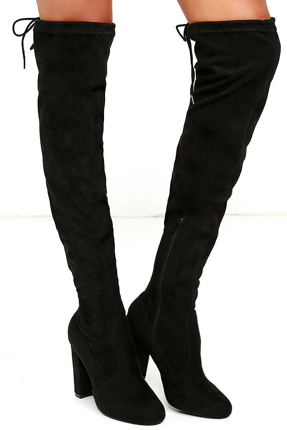 Chic Black Suede Boots - Black Over the Knee Boots - OTK Boots ...