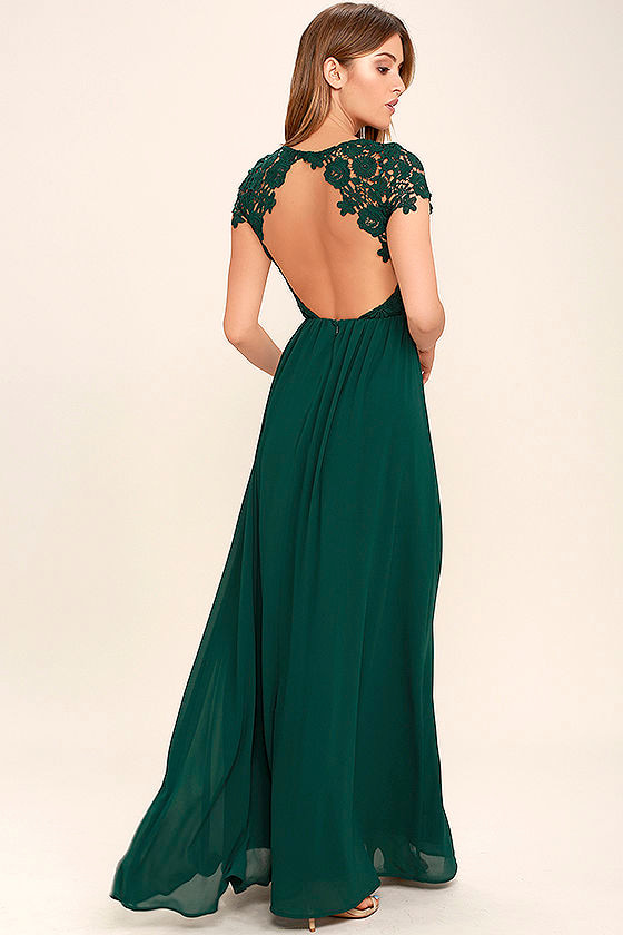 Lovely Forest Green Dress - Lace Dress - Maxi Dress - $86.00