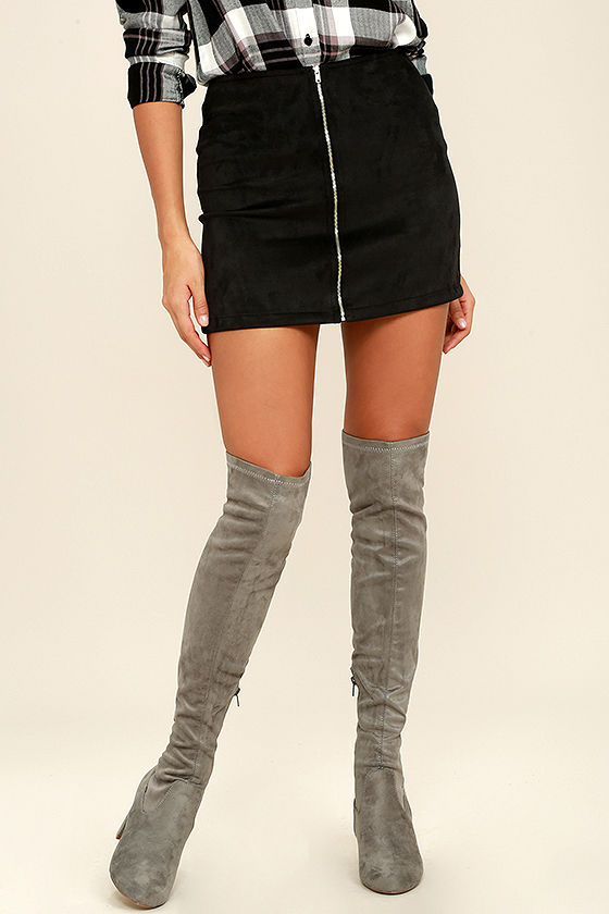 Stylish Grey Suede Boots - Over the Knee Boots - Grey Boots - $46.00
