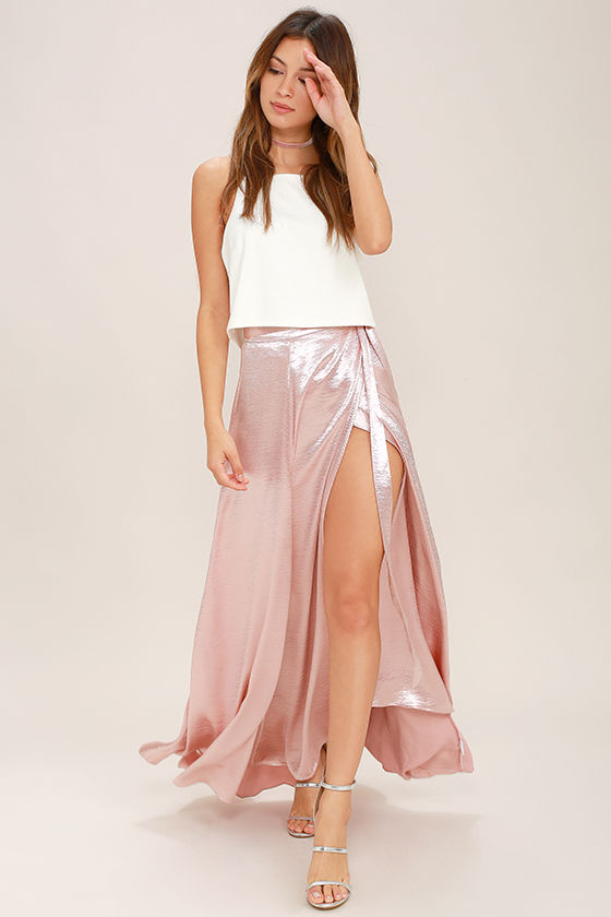 Chic Blush Pink Skirt - Satin Skirt - Maxi Skirt - $62.00
