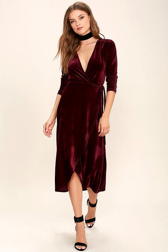 Stunning Burgundy Dress - Velvet Dress - Wrap Dress - Midi Dress - $74.00
 