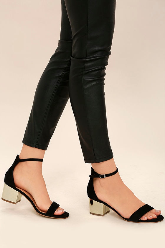 Cute Black and Gold Heels - Single Sole Heels - Ankle Strap Heels ...