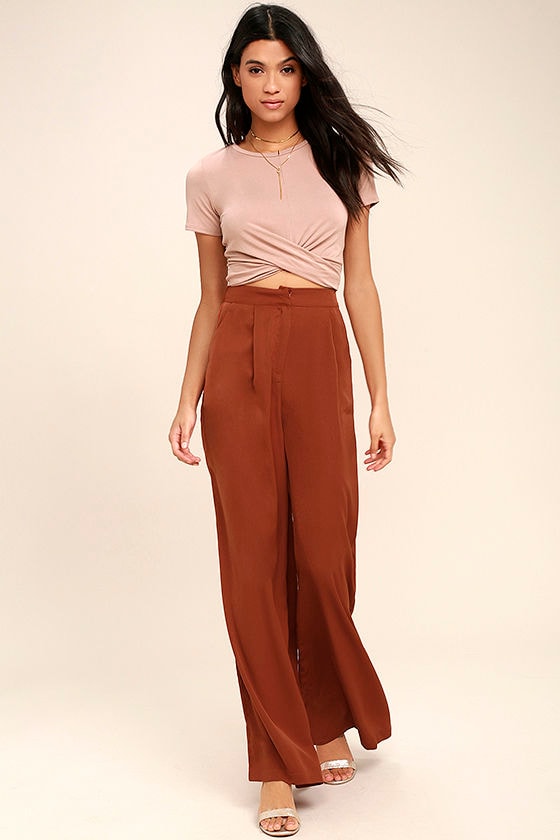 Chic Rust Red Pants - Wide-Leg Pants - High-Waisted Pants - $44.00