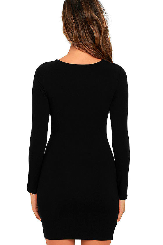 Cute Black Dress - Long Sleeve Dress - Bodycon Dress - $34.00