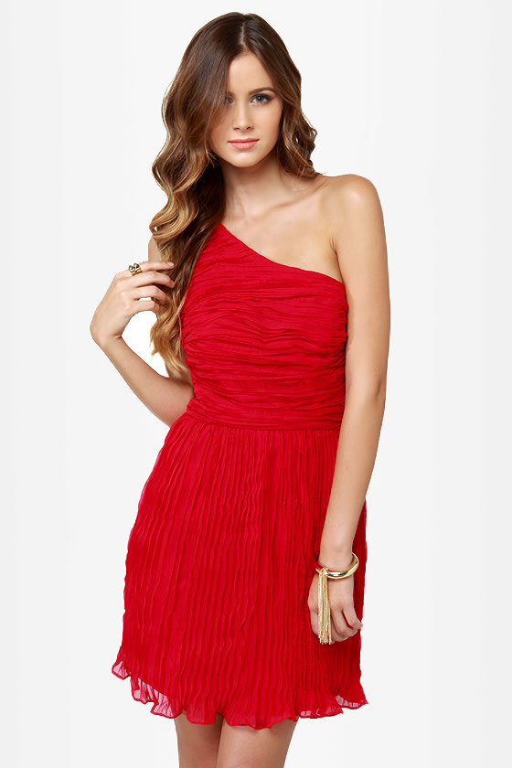 BB Dakota Lewiston Dress - One Shoulder Dress - Ruched Dress - Red ...