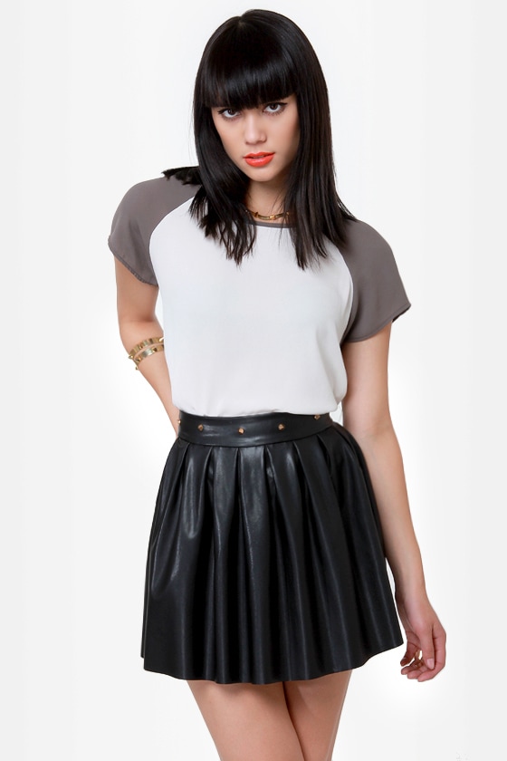 Edgy Studded Skirt - Black Skirt - Vegan Leather Skirt - $38.00