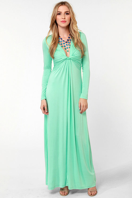 Cute Mint Green Dress - Maxi Dress - Long Sleeve Dress - $40.00