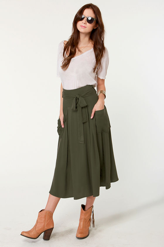 Cute Olive Green Skirt - Midi Skirt - $44.50