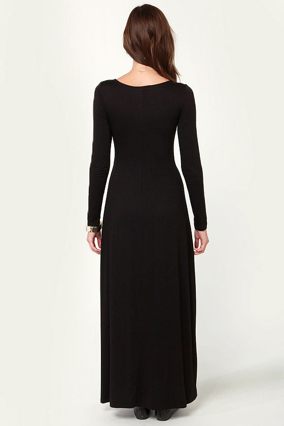 Cute Black Dress - Maxi Dress - Long Sleeve Dress - $40.00