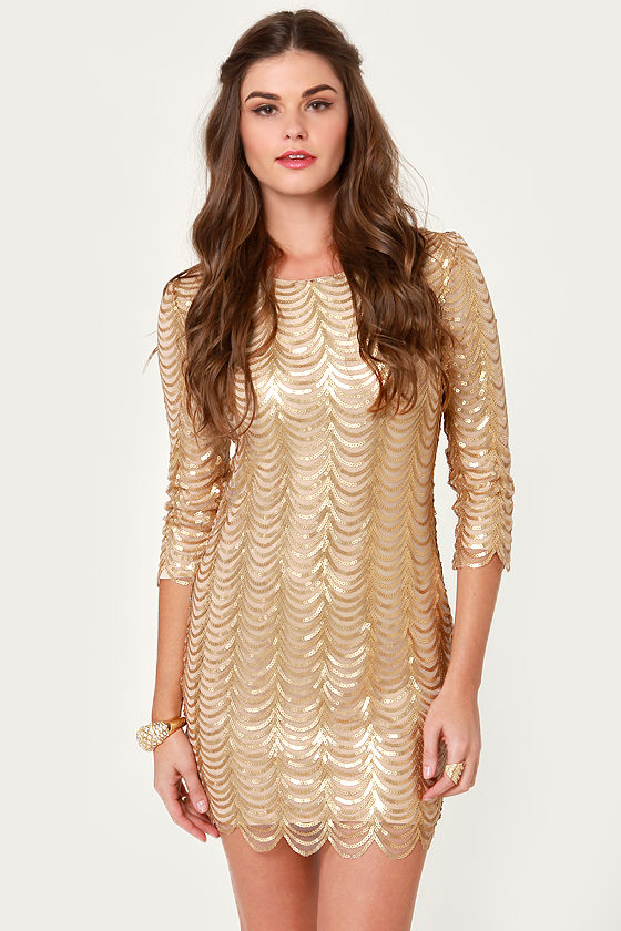 Fancy Gold Dress - Sequin Dress - Cocktail Dress - $78.00