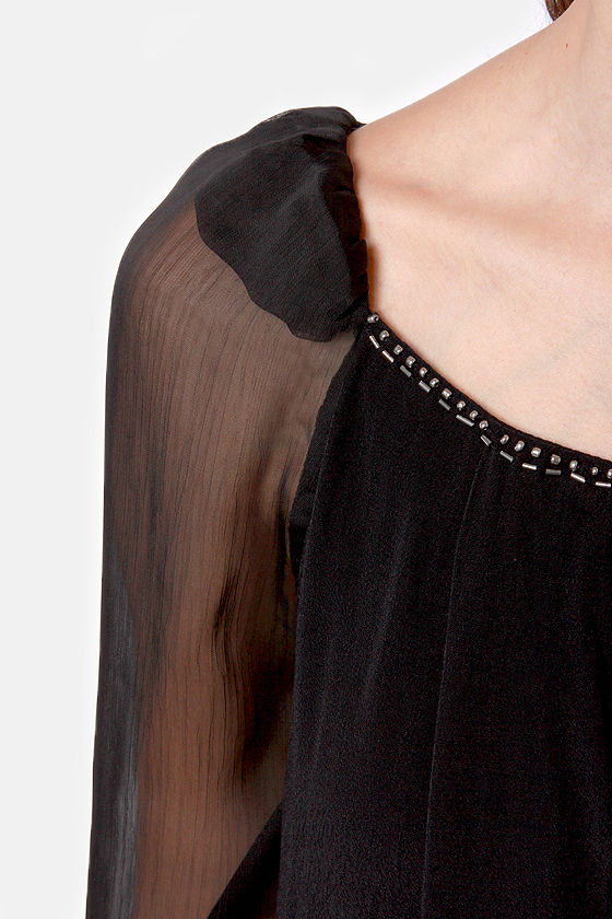 Lovely Beaded Dress - Black Dress - Shift Dress - $53.00