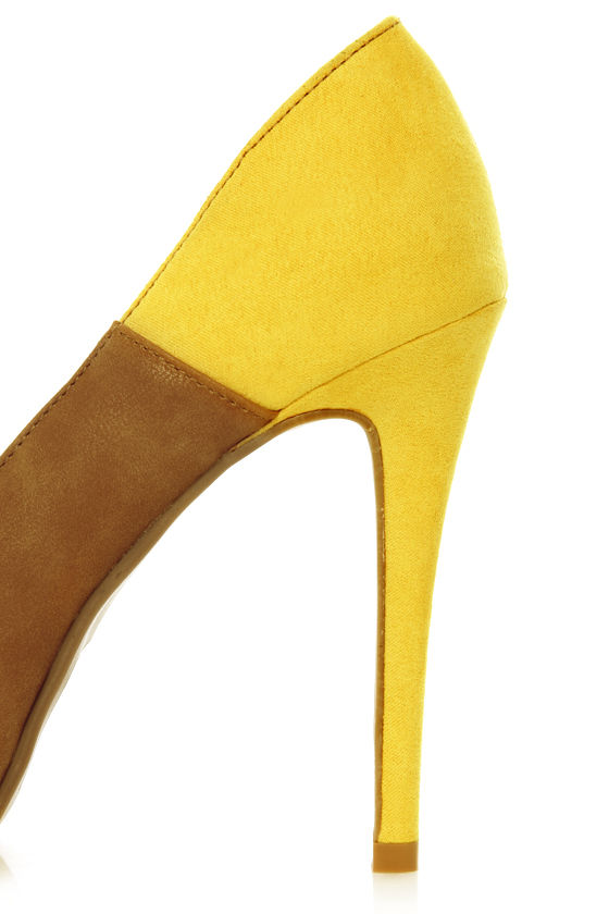 GoMax Cheap Trick 04 Tan and Yellow Platform Heels - $64.00