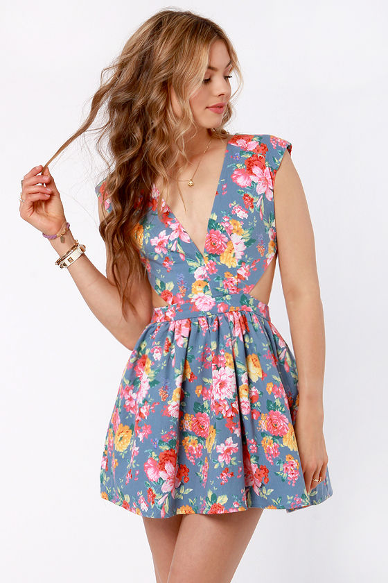 Cute Floral Print Dress - Cutout Dress - Eighties Dress - $46.00