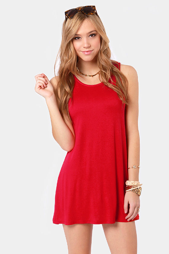Casual Tank Dress - Jersey Knit Dress - Red Dress - $29.00
