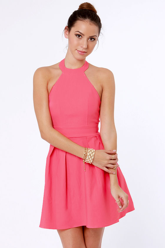 Cute Pink Dress - Halter Dress - Skater Dress - $37.50