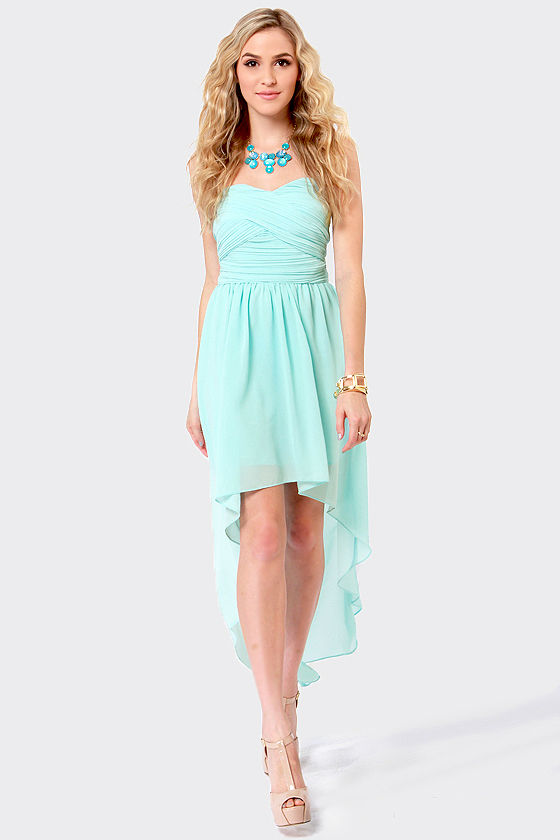 Elegant Light Blue Dress - High-Low Dress - Strapless Dress - $56.00