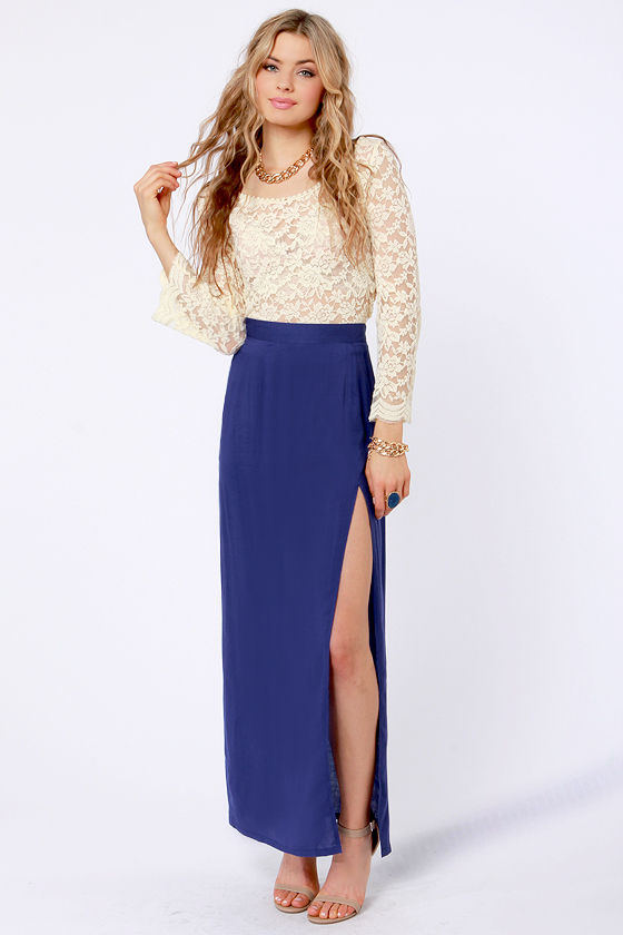Sexy Royal Blue Skirt - Maxi Skirt - Slit Skirt - $33.00