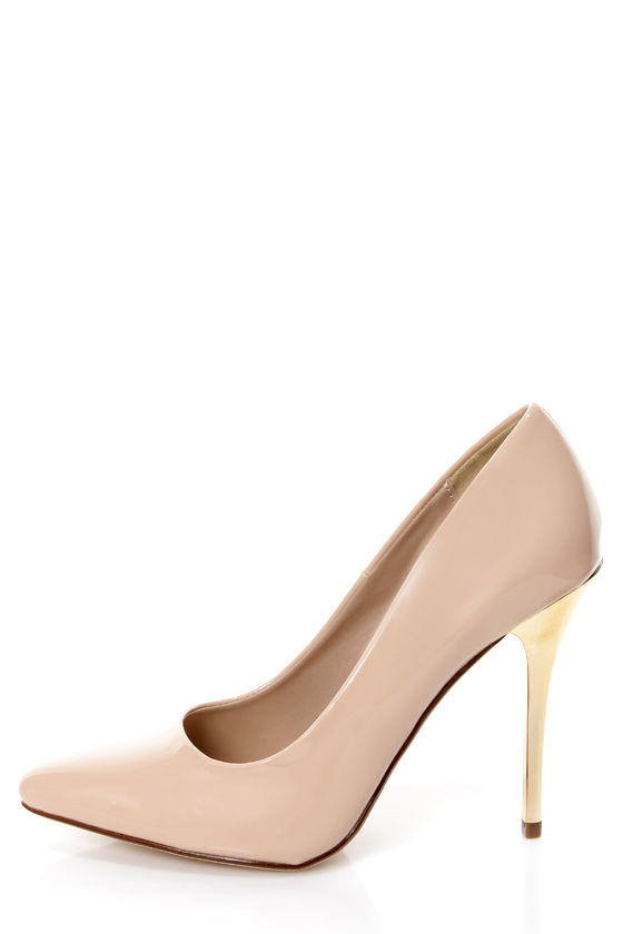 My Delicious Birdy Nude Patent and Gold Pointed Pumps - $23.00