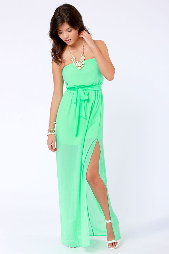 Cute Maxi Dress - Spring Green Dress - Strapless Dress - $41.00