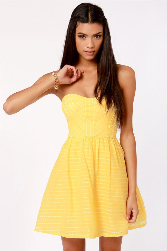Cute Yellow Dress - Strapless Dress - Fit and Flare Dress - $80.00