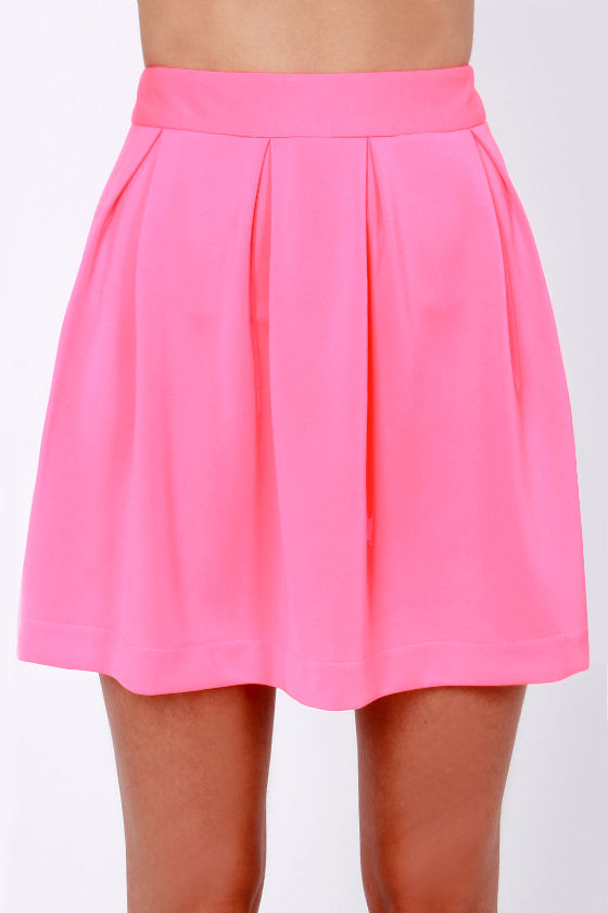 Cute Neon Pink Skirt - Skater Skirt - Mini Skirt - $32.00