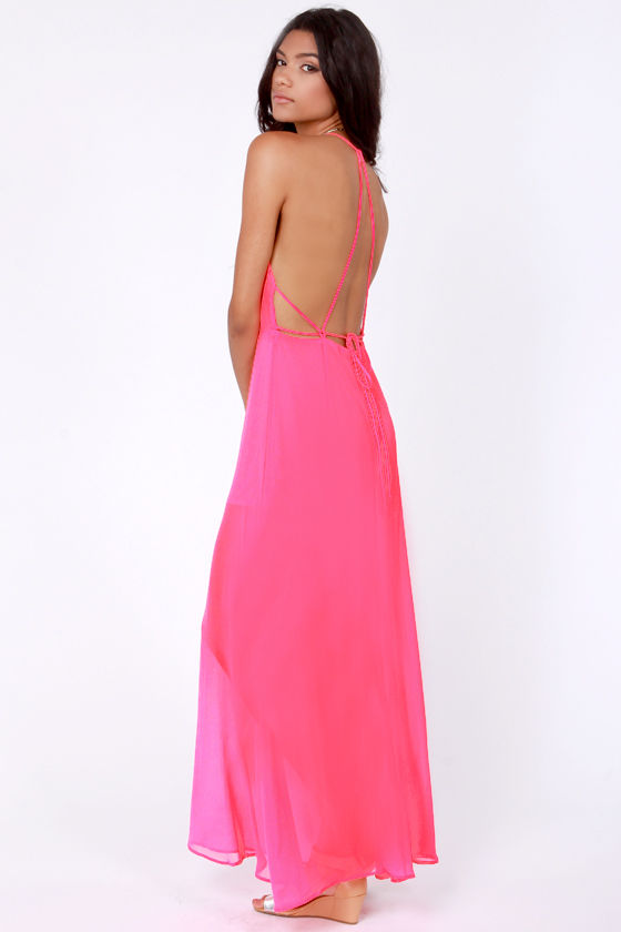 Sexy Hot Pink Dress - Maxi Dress - Backless Dress - $44.00