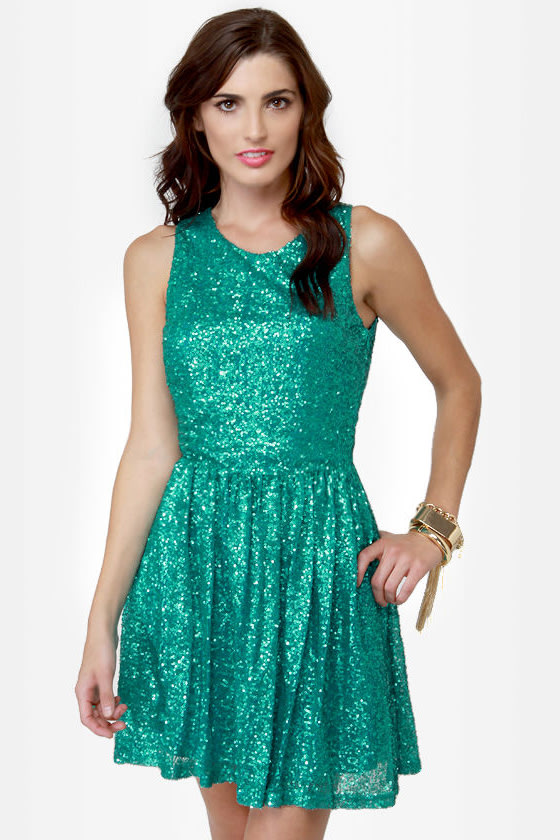 Cute Teal Dress - Sequin Dress - Sleeveless Dress - $58.00