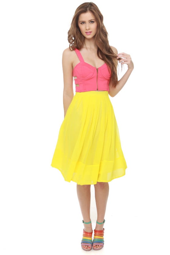 Pretty Pleated Skirt - Yellow Skirt - Knee Length Skirt - $57.00