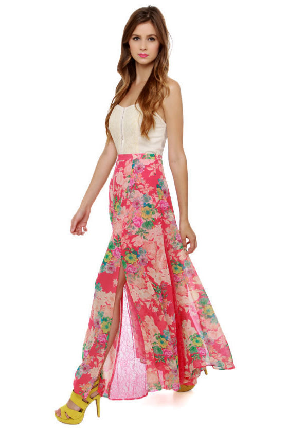 Lovely Floral Print Skirt - Maxi Skirt - Slit Skirt - $89.00
