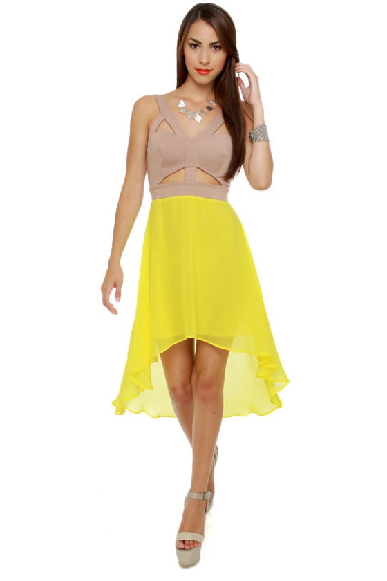 cute yellow dress  high low dress  4650