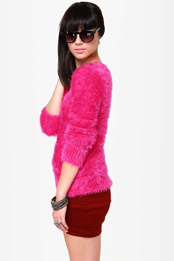 adorable hot pink sweater  fuzzy sweater  4100