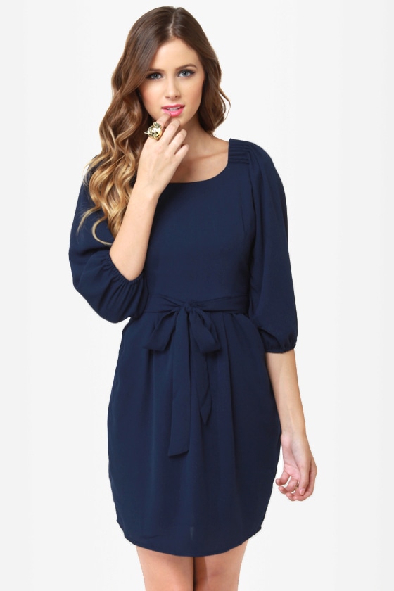Cute Navy Blue Dress - Party Dress - $43.00