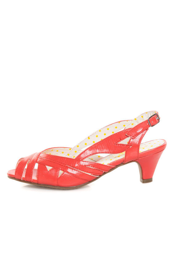 B.A.I.T. Joanna Coral Red Strappy Slingback Kitten Heels - $56.00