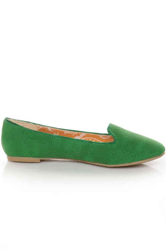 Dollhouse Geenz Green Perforated Smoking Loafer Flats - $336.00