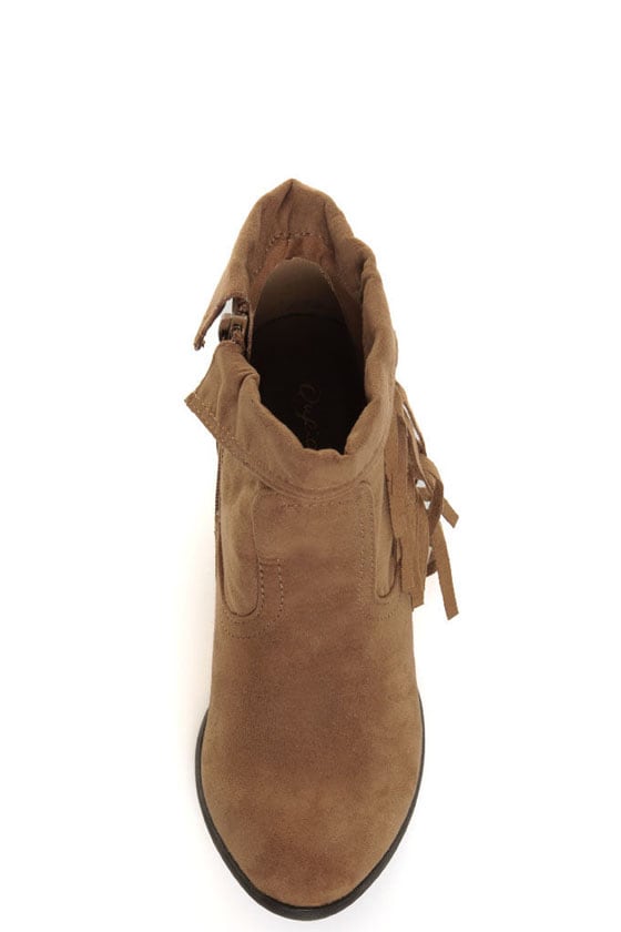 Qupid Priority 21 Camel Suede Fringe Ankle Boots - $38.00