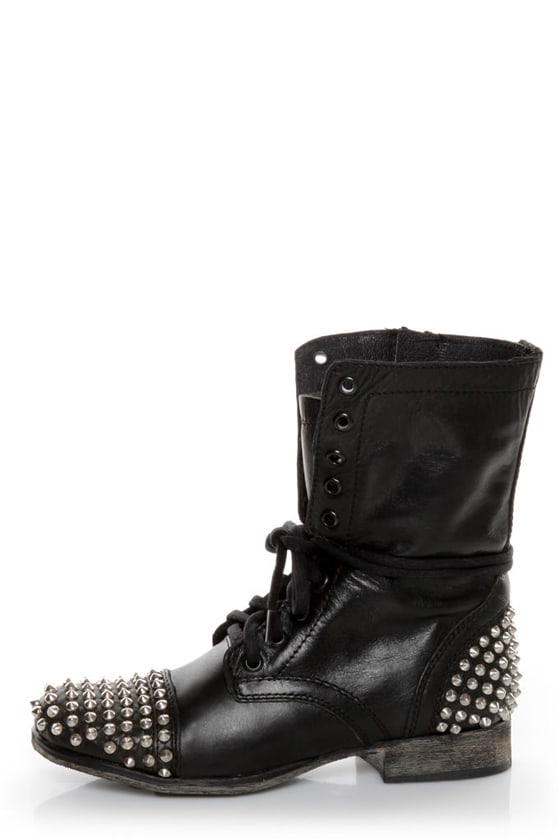 Steve Madden Tarnney Grey Leather Studded Lace-Up Combat Boots ...