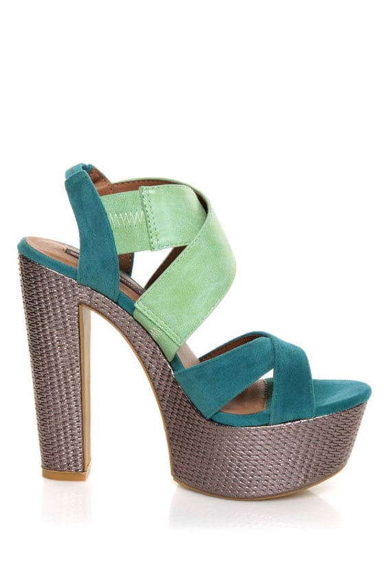 Shoe Republic LA Prime Blue & Green Platform Sandals - $45.00