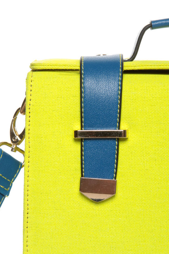 Hot Neon Yellow Purse - Structured Handbag - Color Block Purse - $41.00